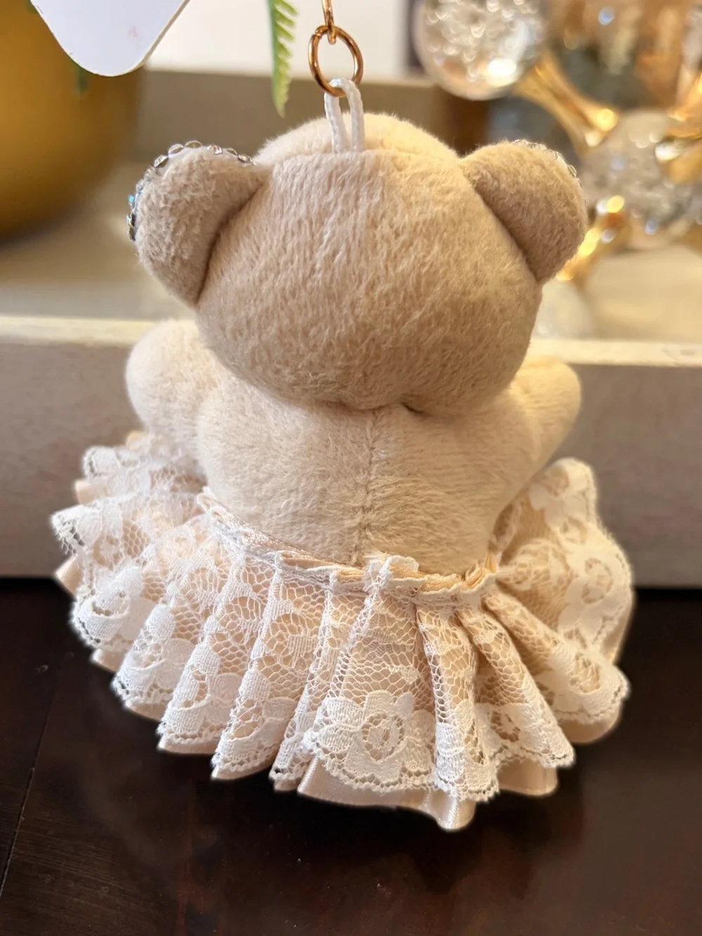 Natasha Couture Cream Teddy Keychain with Crystal Accents